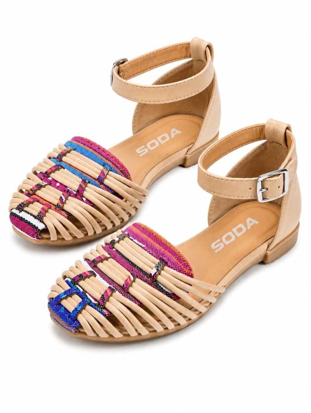 Soda Girls Size 9 Nude Multicolor Huarache Sandals Ankle Strap Boho Summer